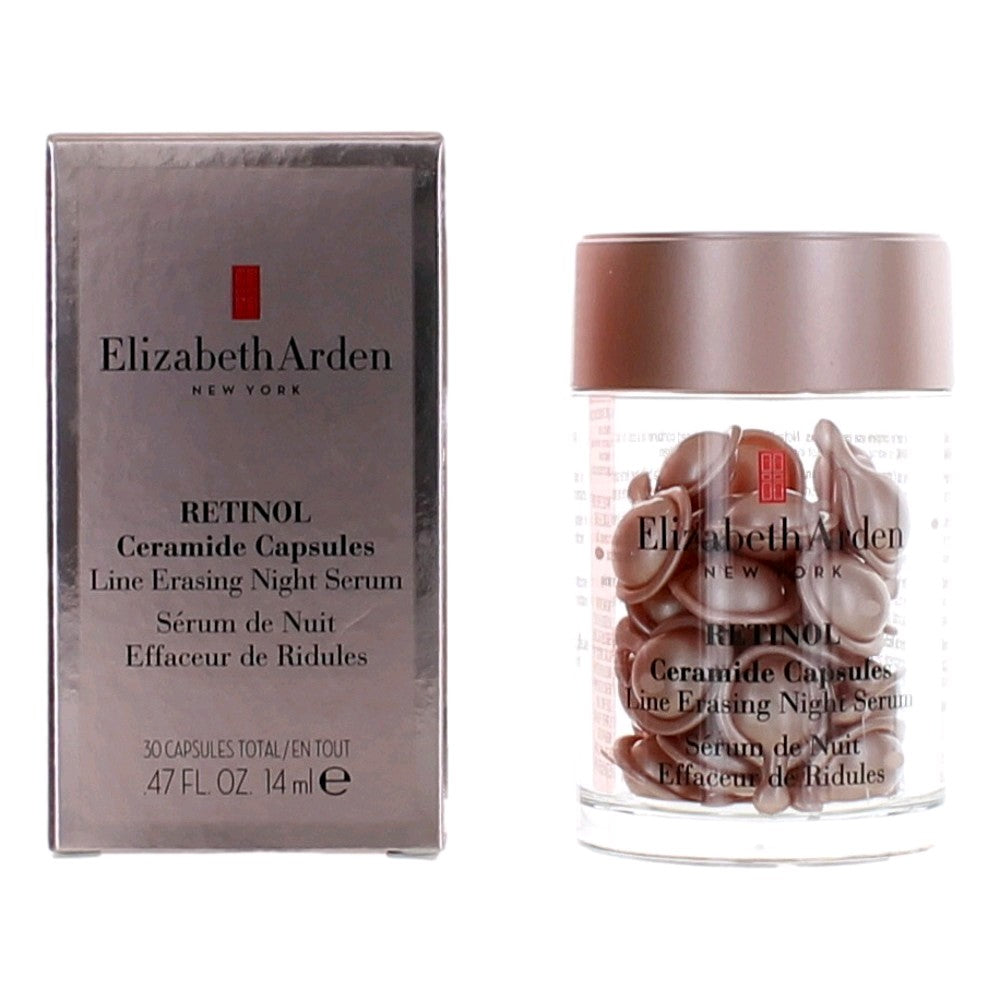 Bottle of Retinol by Elizabeth Arden, 30 Ceramide Capsules Line Erasing Night Serum for Women